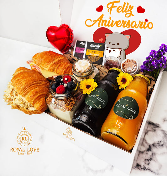 Desayuno sorpresa de amor personalizado con caja de regalo para aniversario o cumpleaños en Lima – Royal Love