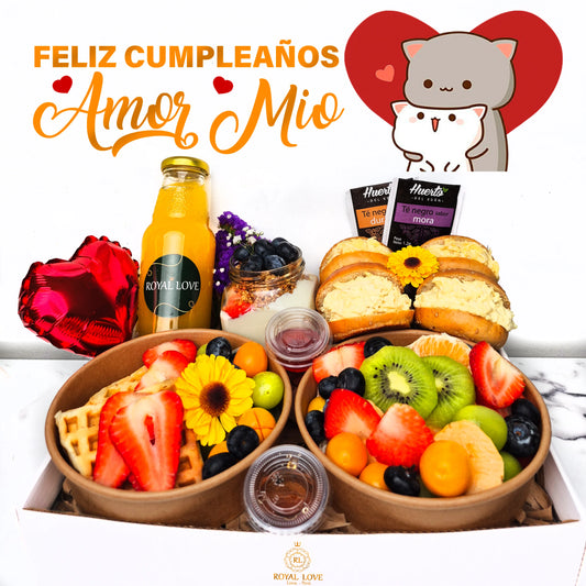 Desayuno sorpresa personalizado con caja de regalo y detalles de amor para cumpleaños o aniversario en Lima – Royal Love