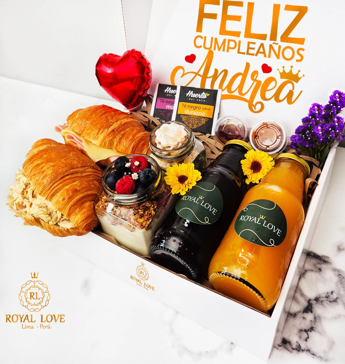 Desayuno de cumpleaños Amore mio en caja de regalo sorpresa con delivery en Lima