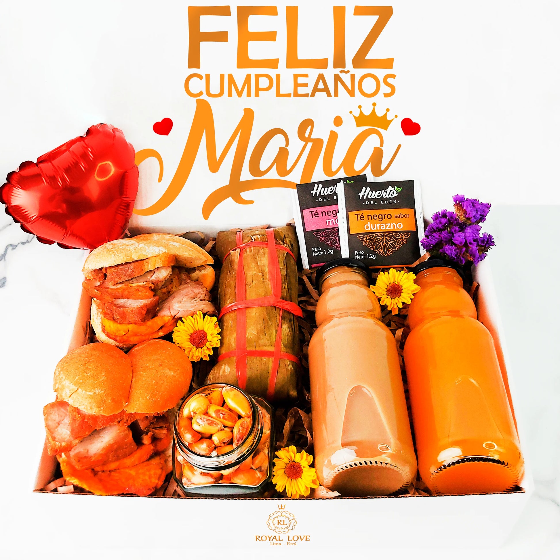 Desayuno de cumpleaños Criollo grande con pan con chicharron en caja de regalo sorpresa y delivery en Lima